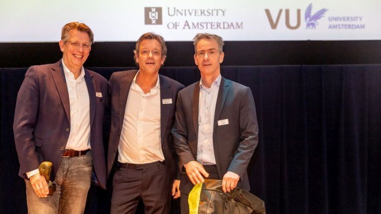 New and old directors on stage, from left: Mario Maas, Richard Jaspers and Hans Tol.