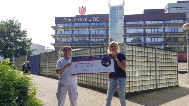 Juultje Sommers (links), afdeling Revalidatie, nam de cheque in ontvangst voor onderzoek naar PICS 
