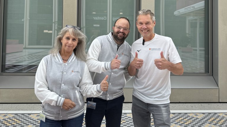 Ron van Schooten, Senior Genome Analysis Technician on the right, with Rutger Stout and Mirjam Swaab from the CCA Foundation