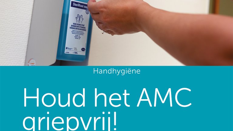 Deze posteer spoort patiënten aan handen te wassen.