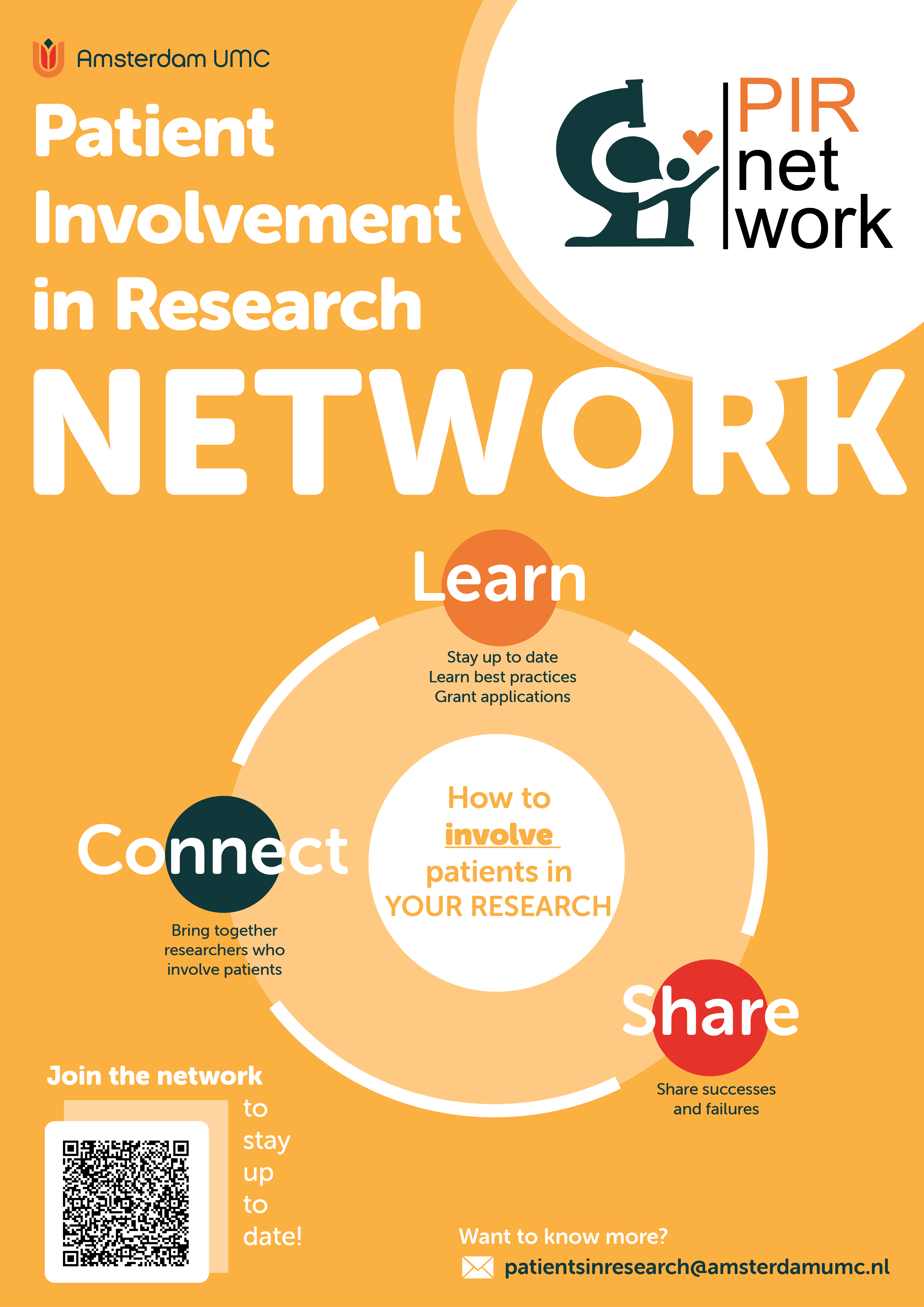 Amsterdam UMC has started&nbsp;facilitating&nbsp;Patient Involvement in Research - Join the network now!&nbsp;